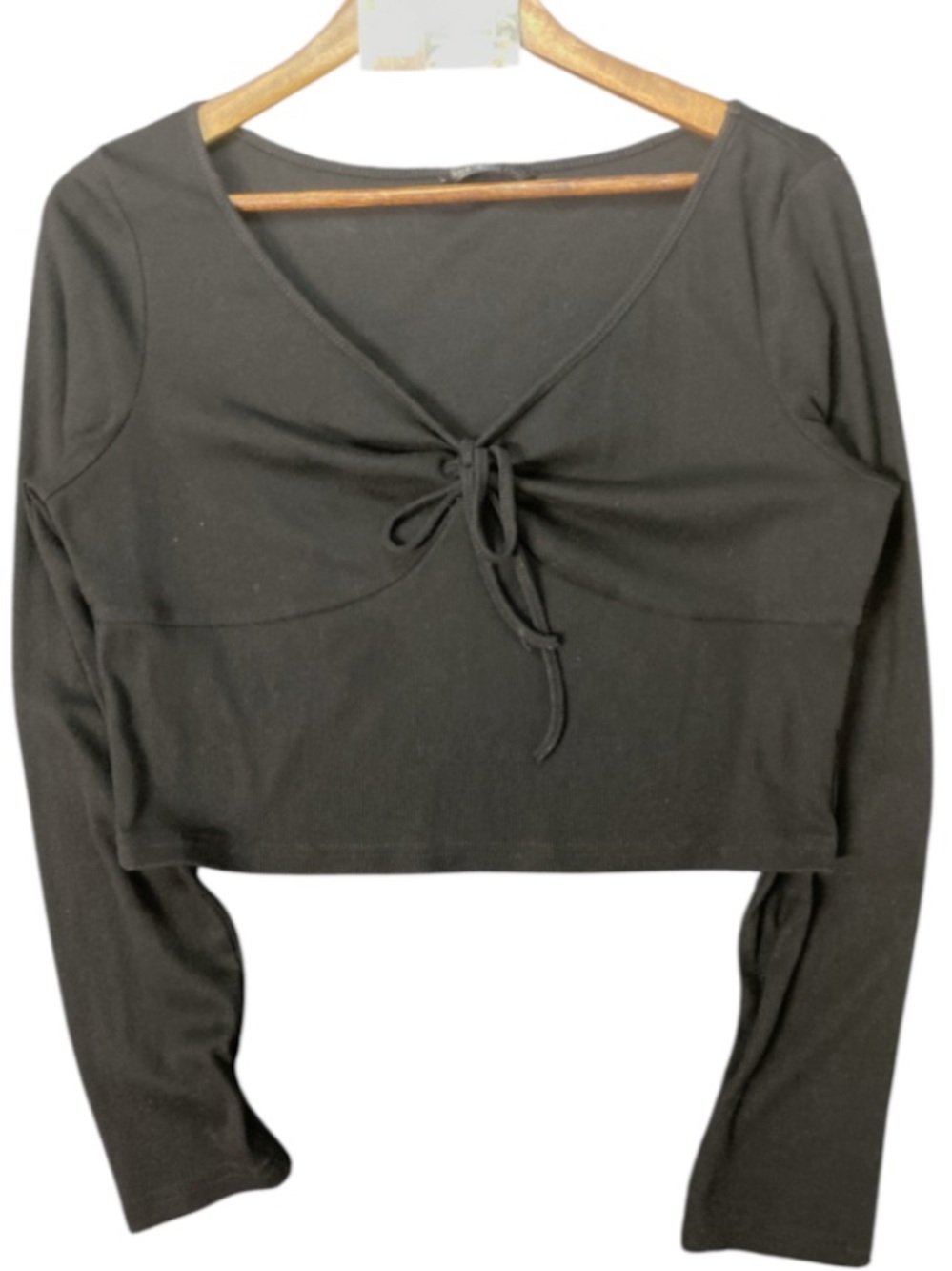 SHEIN Black Long-Sleeve Tie-Front Crop Top size XL